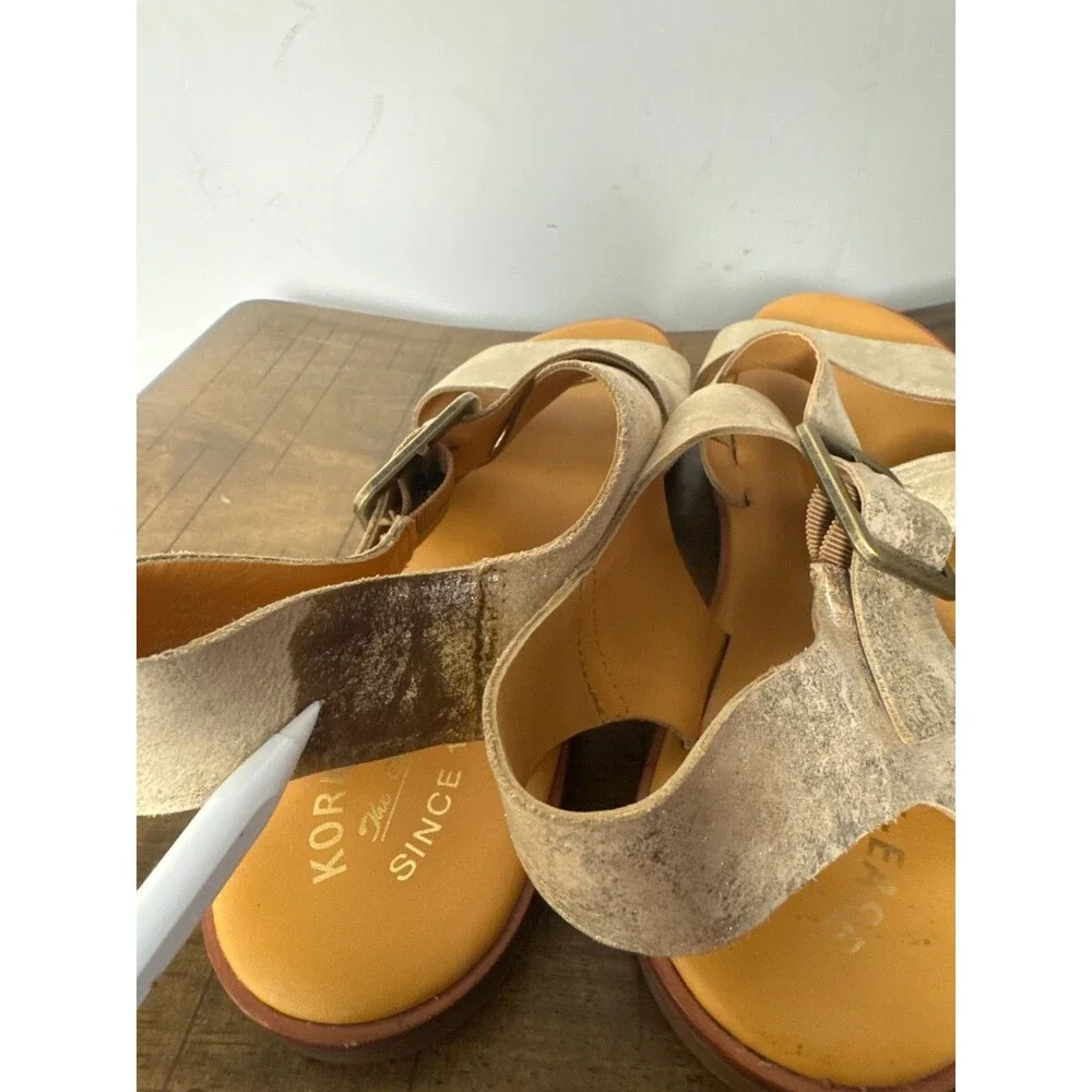 KORK-EASE Dara Leather Ankle Strap Sandals Women’s 10M Metallic Gold Comfort